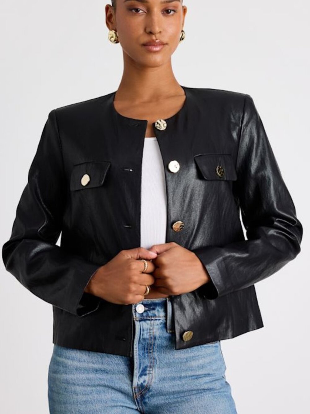 Lulus Tabitha Black Vegan Leather Button-front Jacket - Size XS